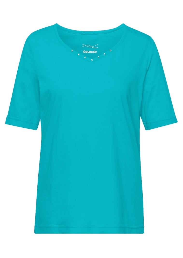 T-shirt avec charmante encolure et pierres décoratives