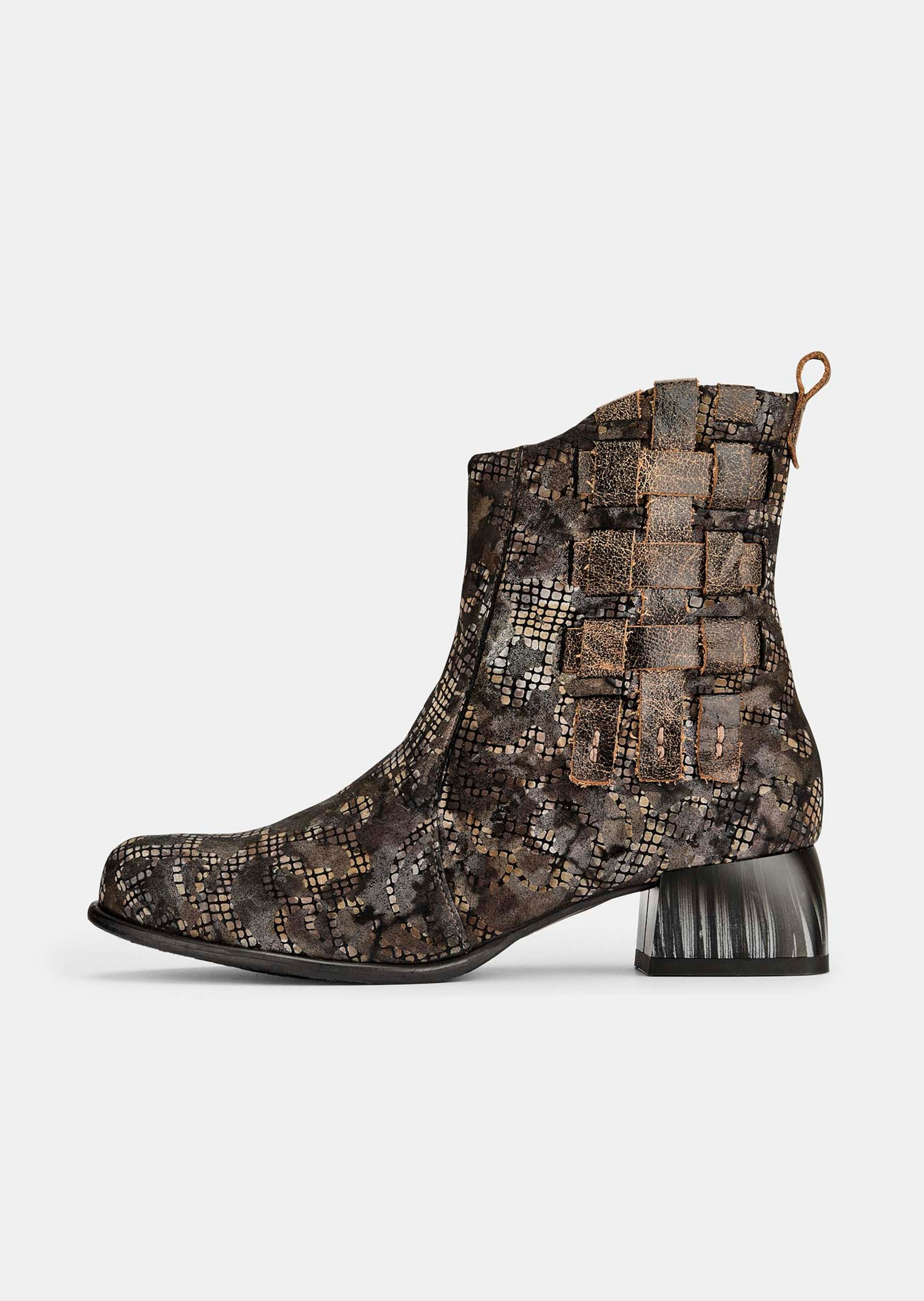 Stiefeletten mit Lederbändchen und Blumenmuster
