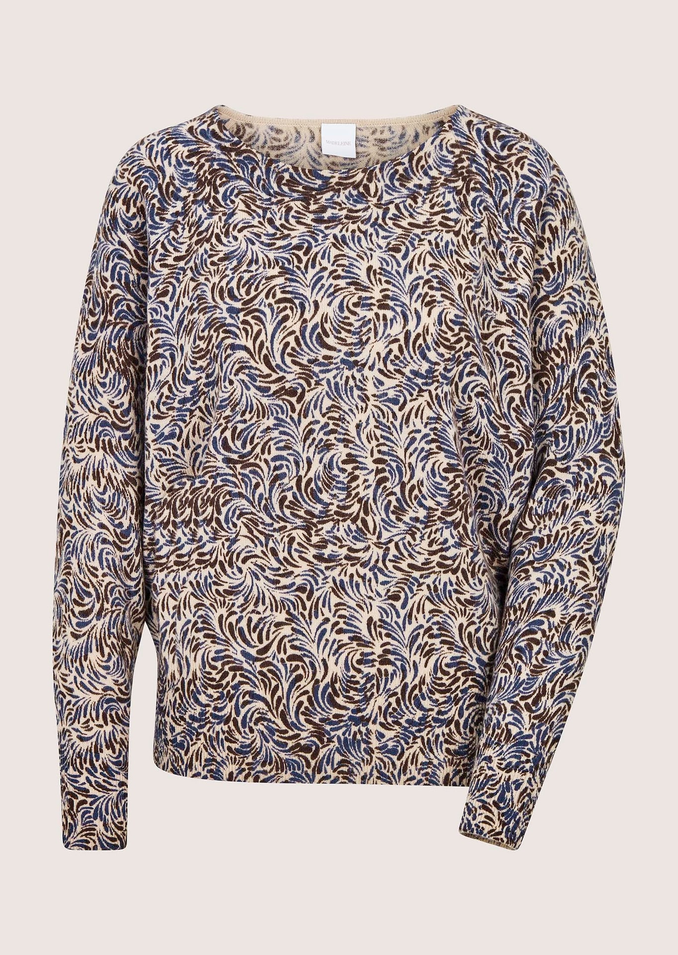 Bedruckter Kaschmirpullover mit Fledermausärmeln