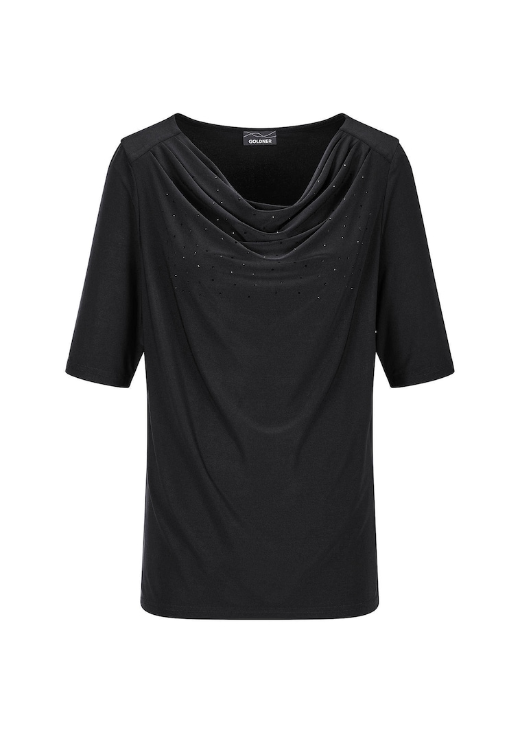 T-shirt à encolure bénitier ornée de pierres scintillantes