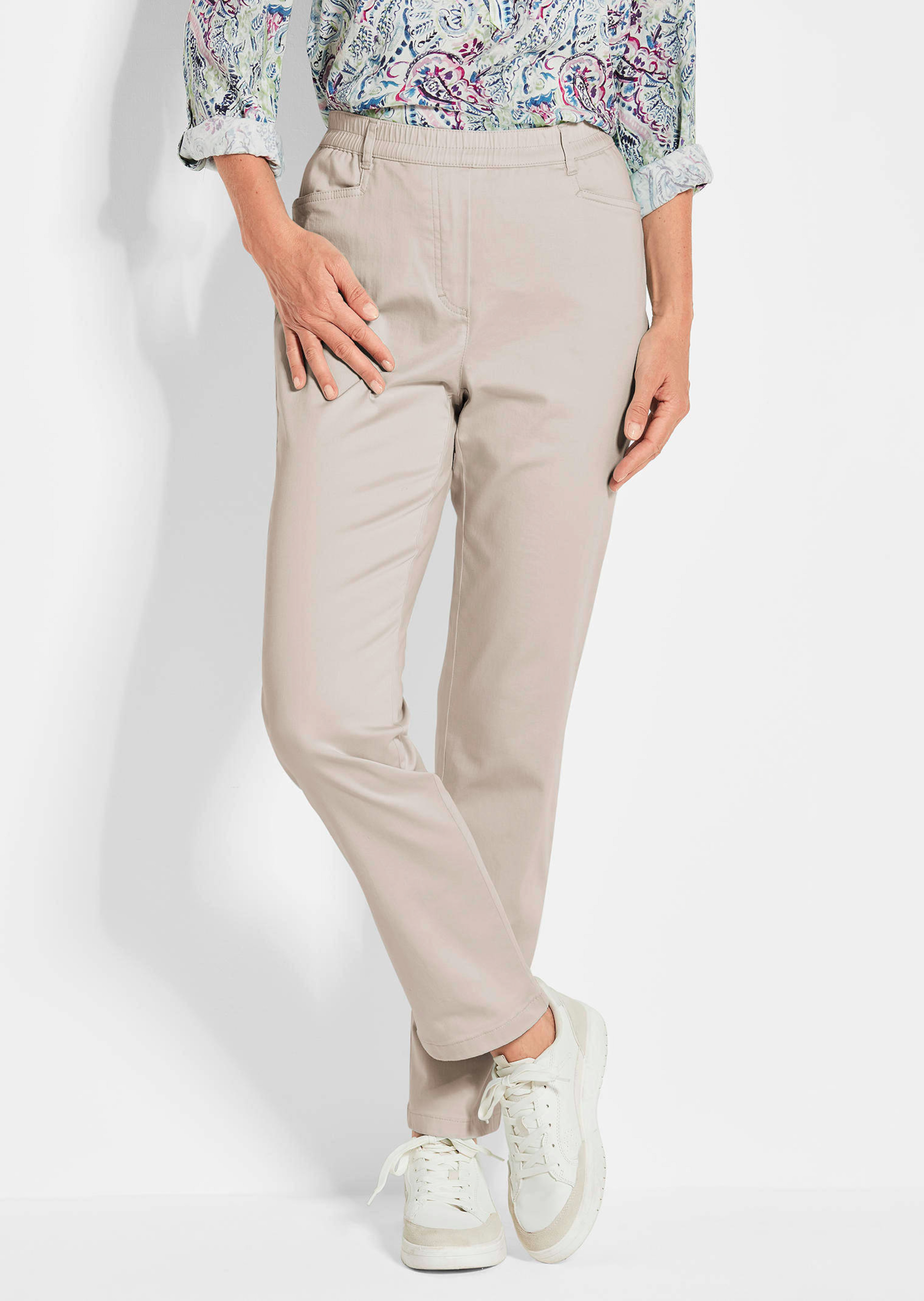 Broek LOUISA met elastische tailleband, van katoen-satijn
