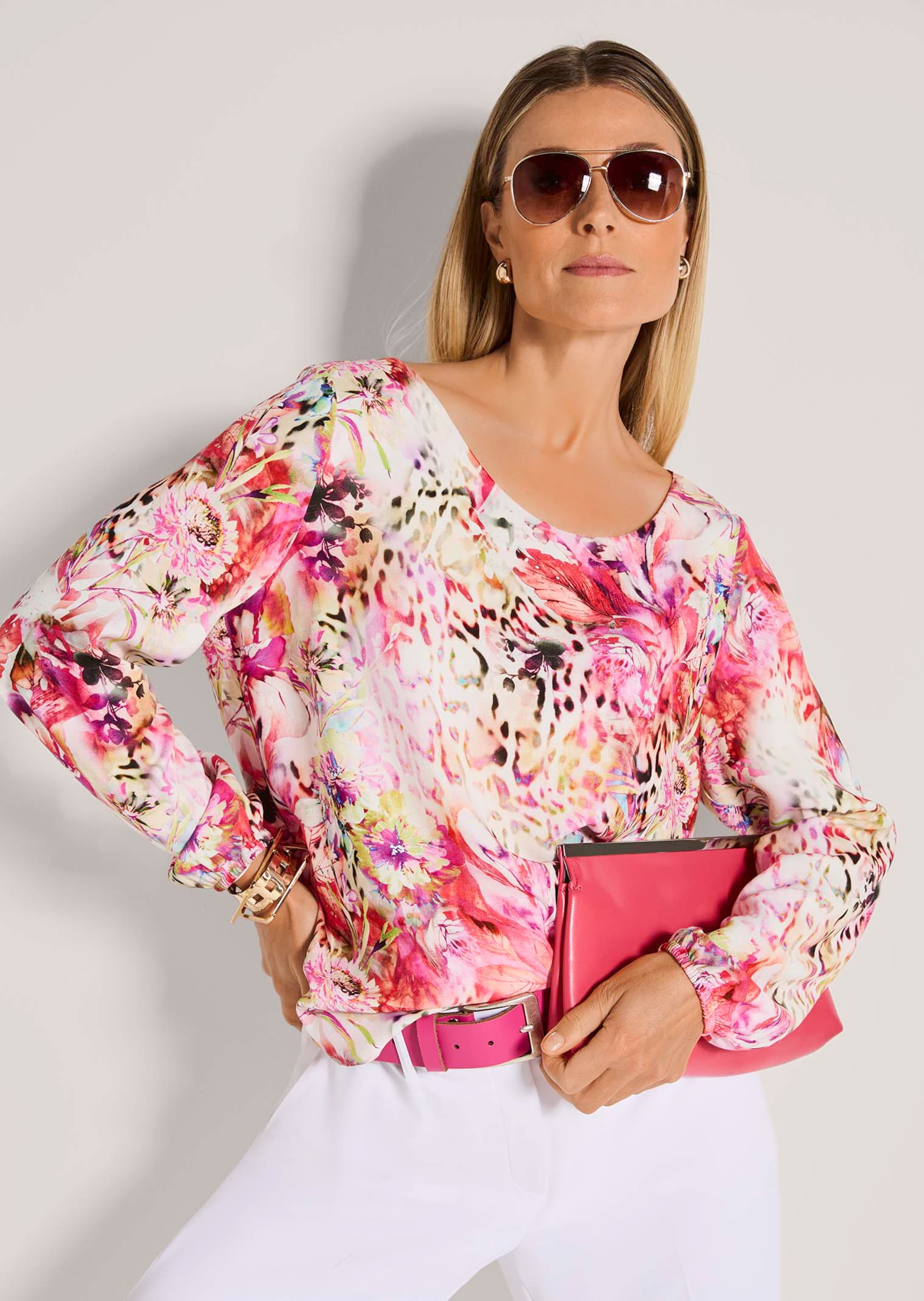 Bluse mit Blumen und Leopardenmuster