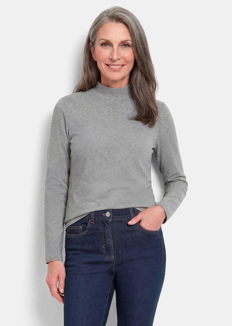 Langarmshirt mit Stehkragen aus Baumwolle