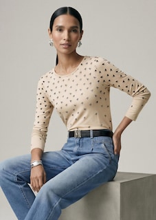 Langarmshirt mit Strass und Hahnentrittmuster thumbnail 1