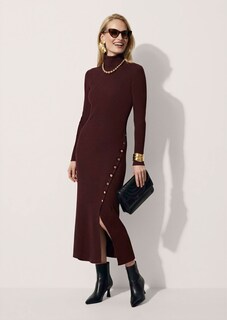 Figurbetontes Strickkleid mit Zierknöpfen und Schlitz thumbnail 5