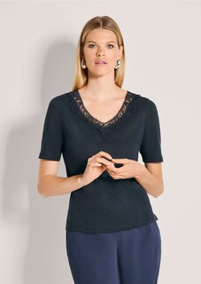 Short-sleeve linen top with lace thumbnail 2