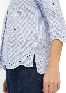Katoenen blouse met strepen en bloemetjesborduursel thumbnail 4