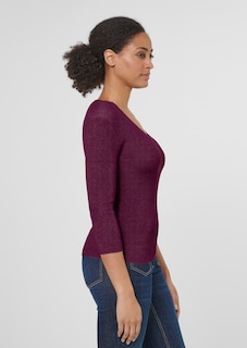 Rib knit jumper with close-fitting design and 3/4-length sleeves thumbnail 4