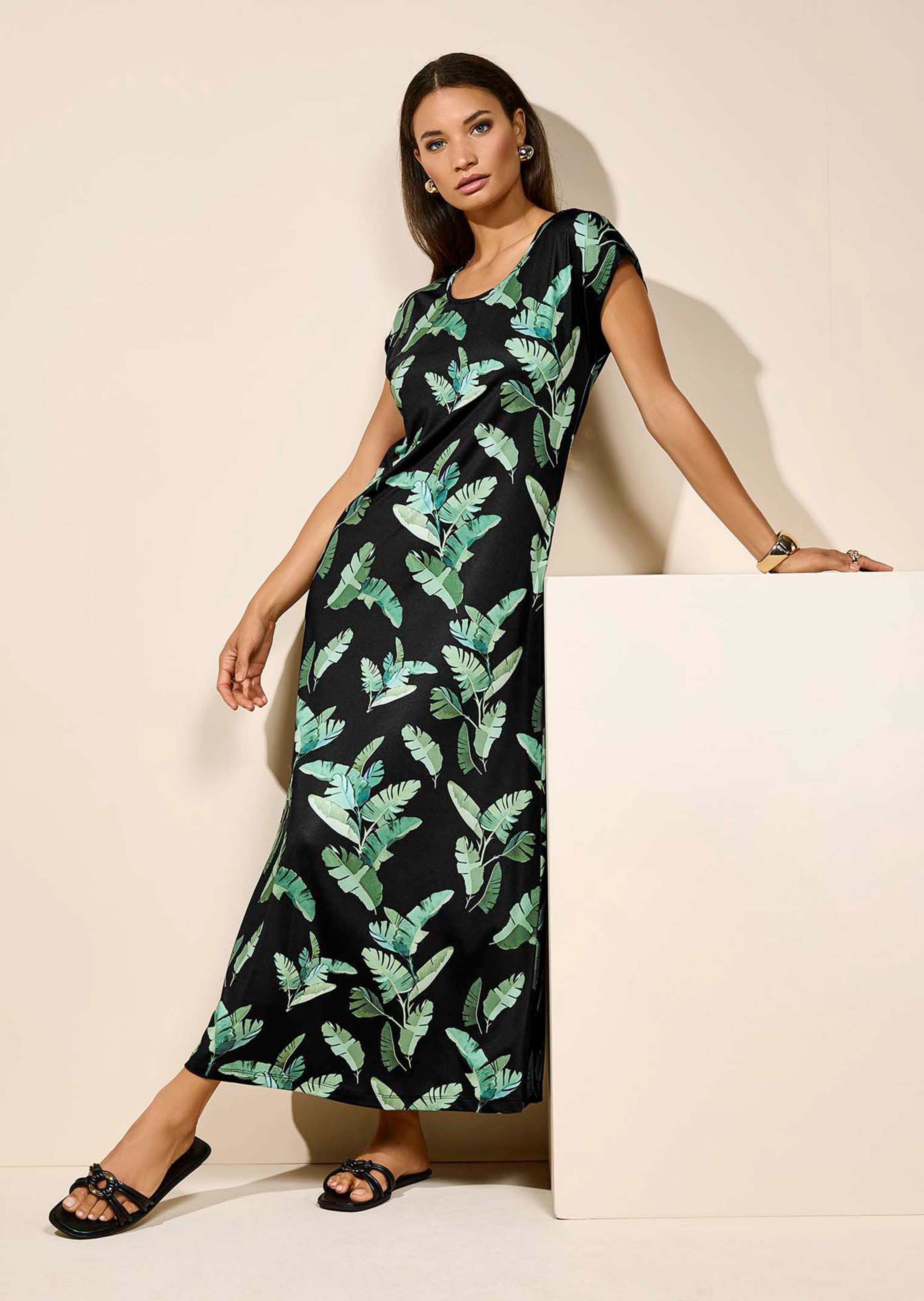 Robe en jersey avec imprimé feuilles