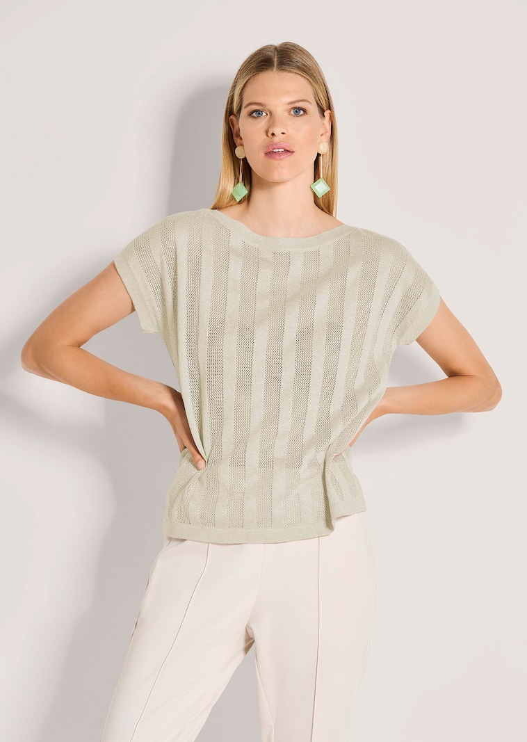 Ärmelloser Feinstrick-Pullover mit Glanzgarn