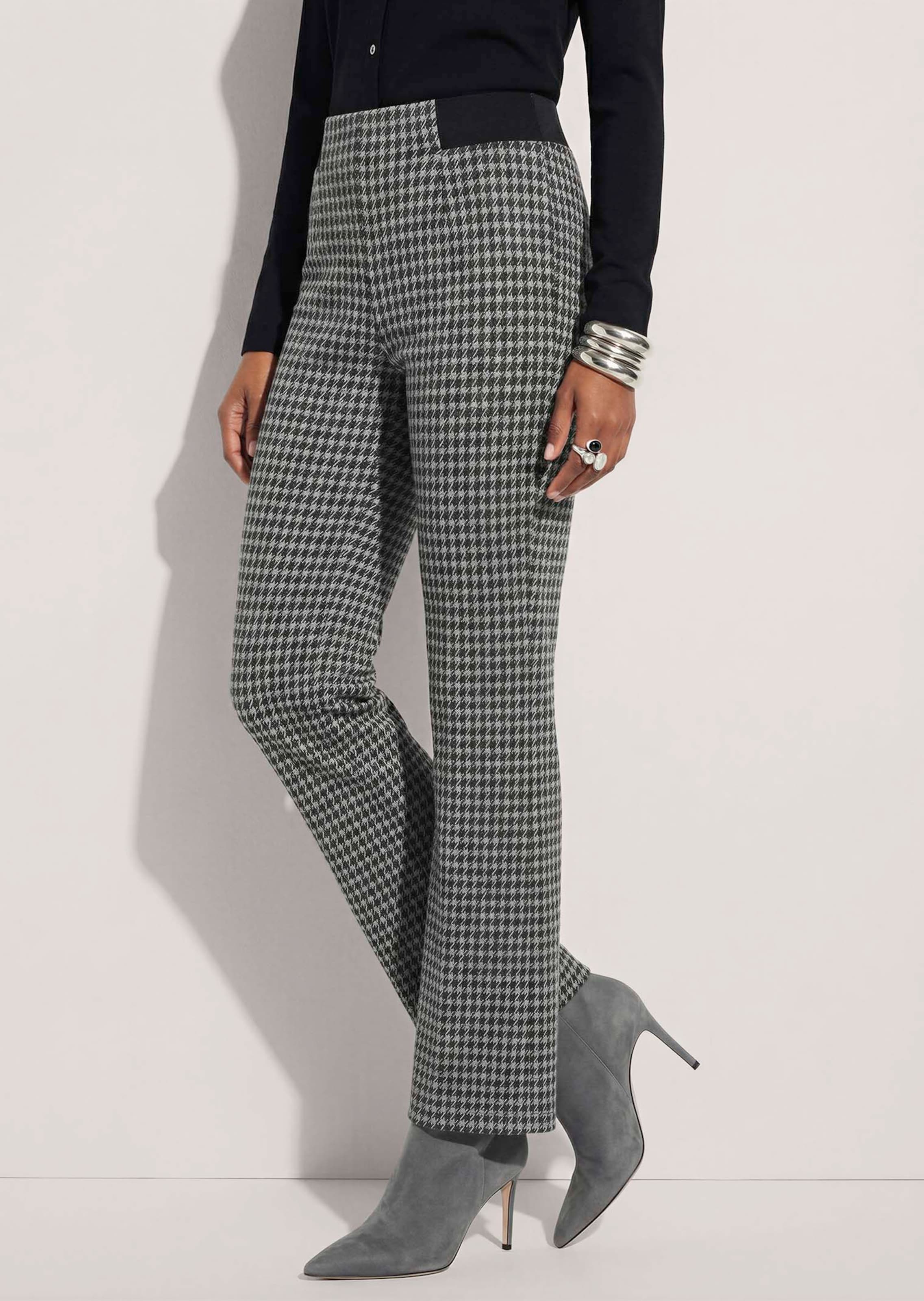 Broek met een elastische tailleband met pied-de-poule-dessin thumbnail 5