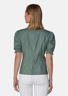 Bluse mit Milles-fleurs-Print und kurzen Puffärmeln thumbnail 4