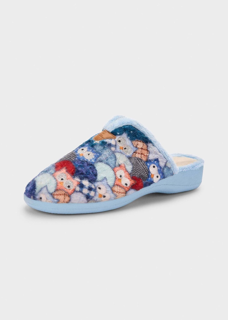 Pluchen pantoffels met uilmotief