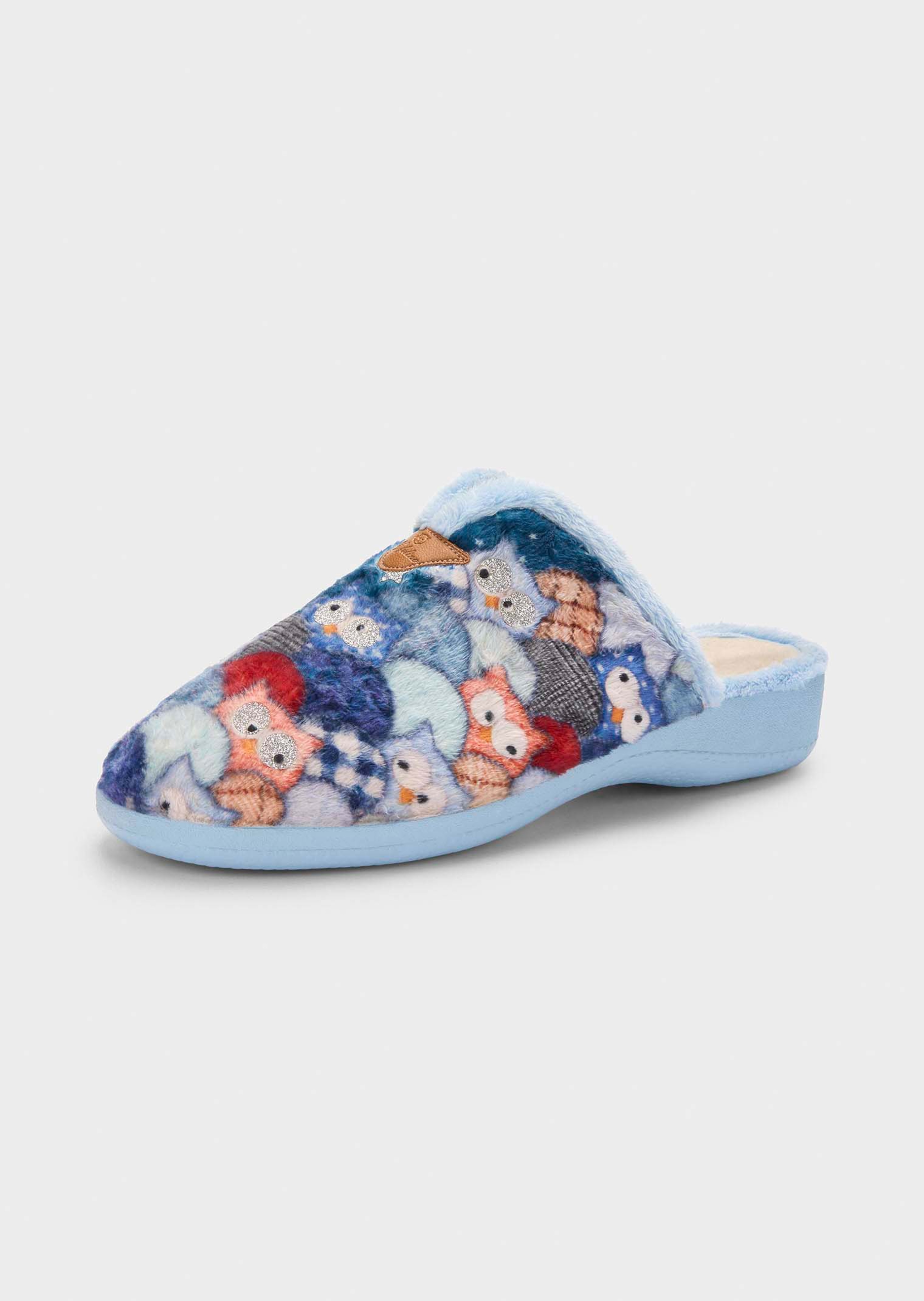 Pluchen pantoffels met uilmotief