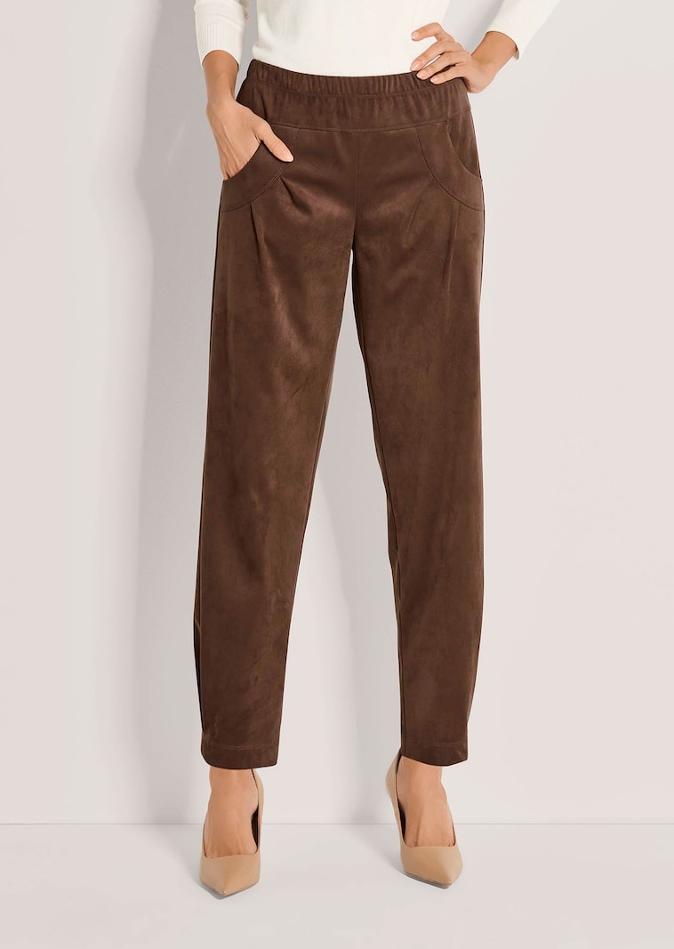 Broek met een elastische tailleband in peachskin