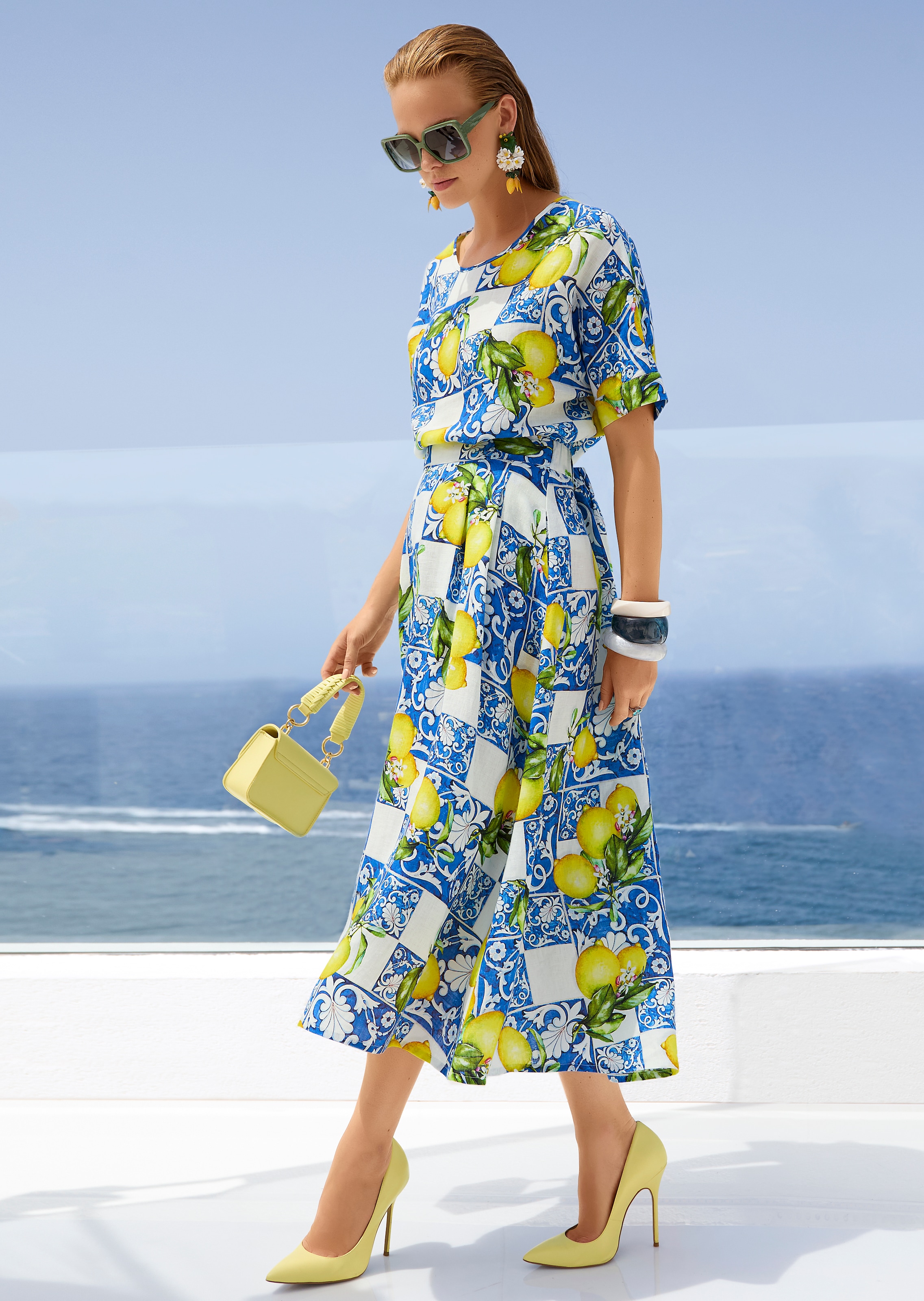 A-Linienrock mit mediterranem Zitronen-Print