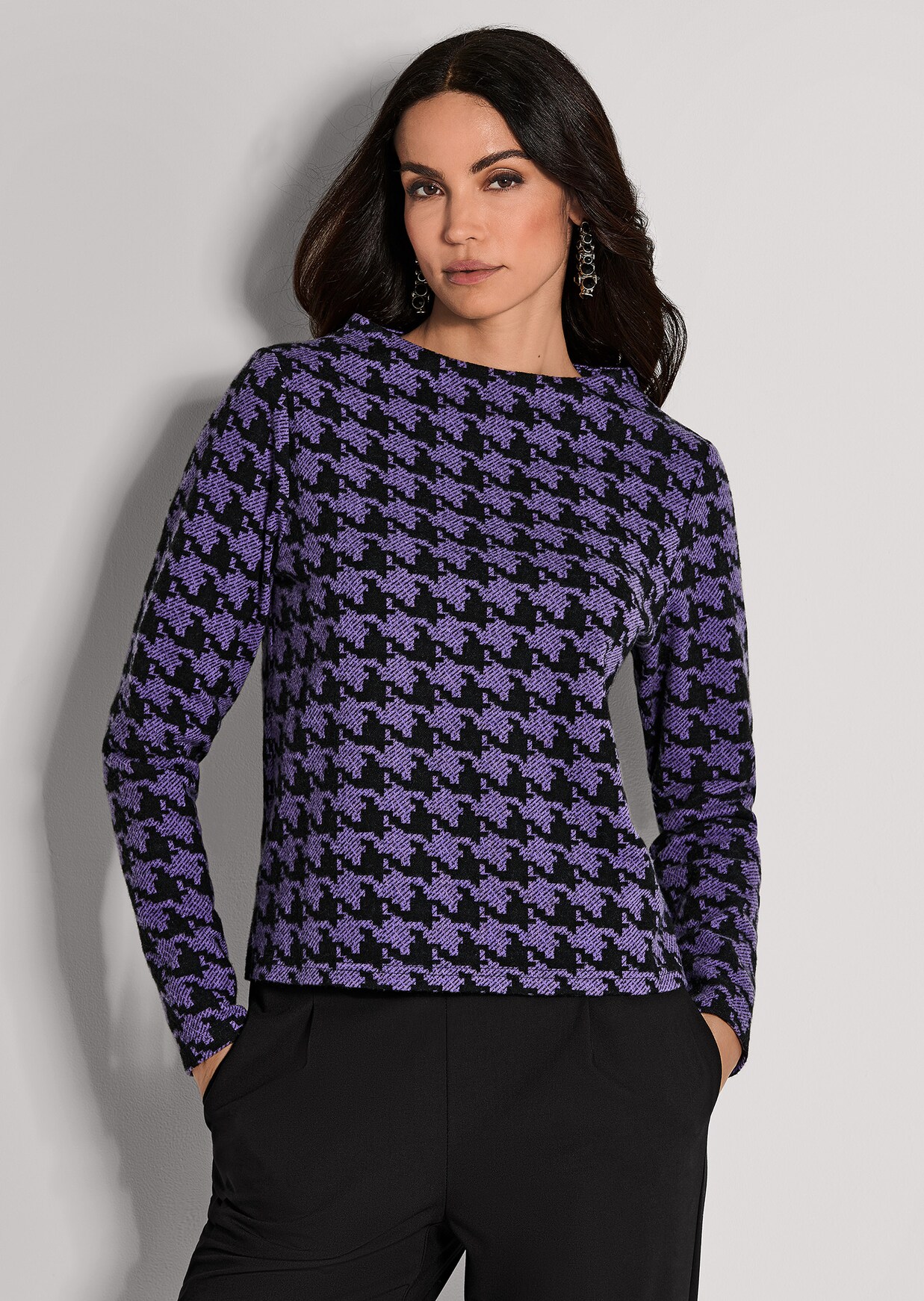 Sweatshirt met pied-de-poule-motief