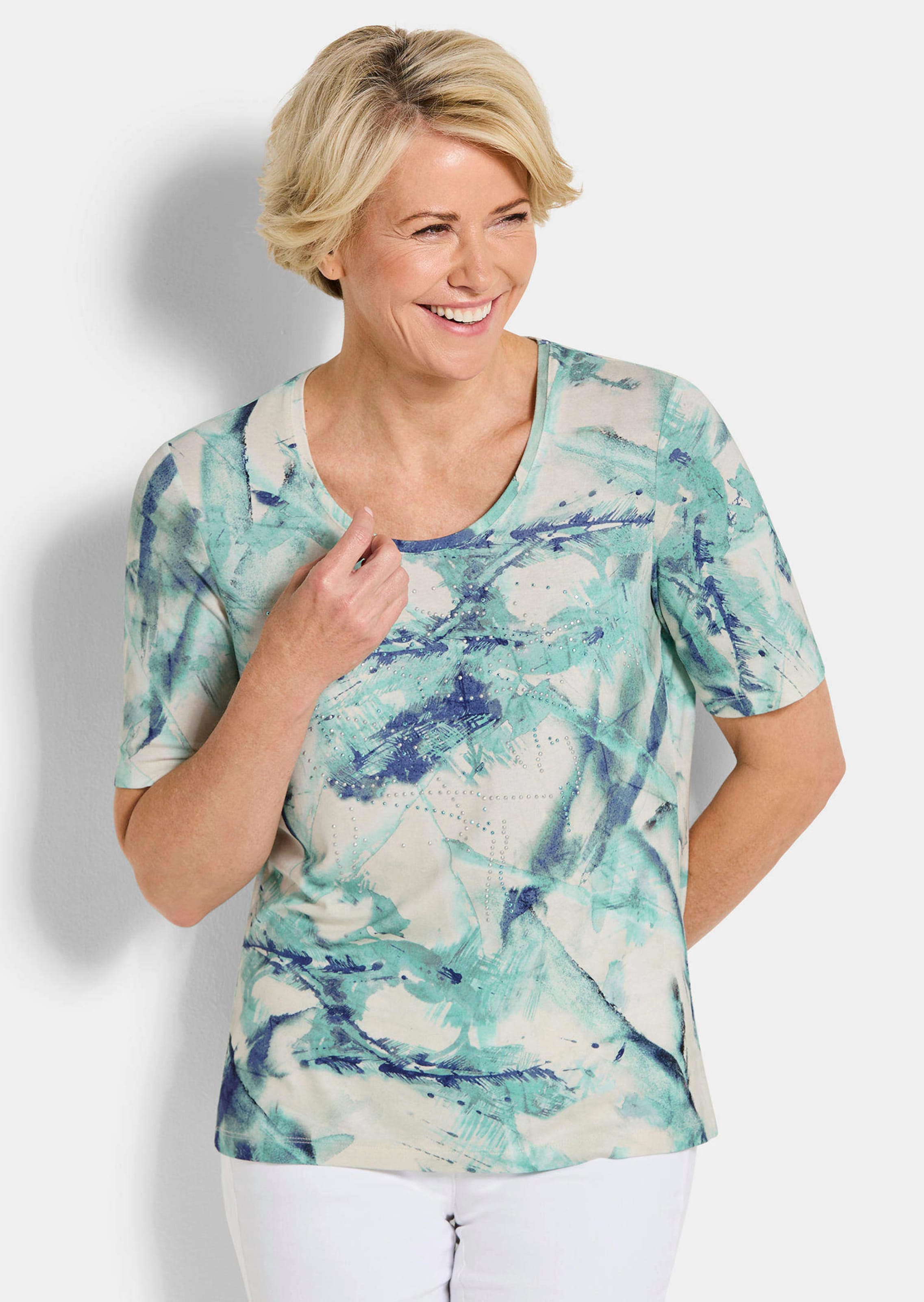 Jersey shirt met glittersteentjes