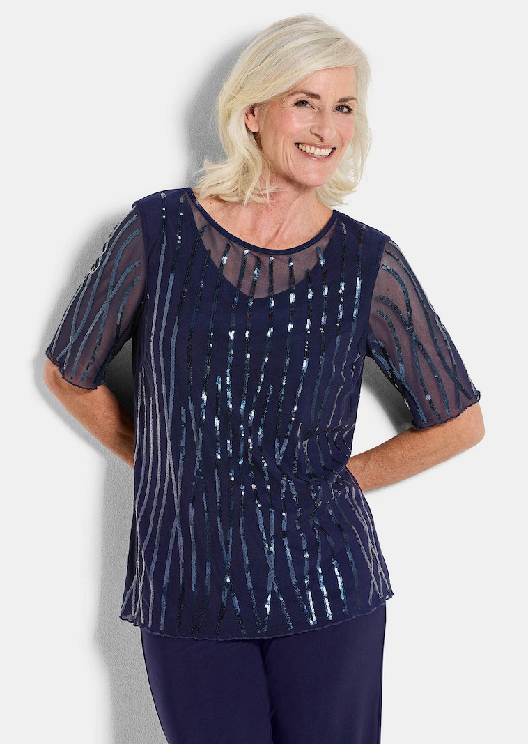 T-shirt en maille filet orné de paillettes