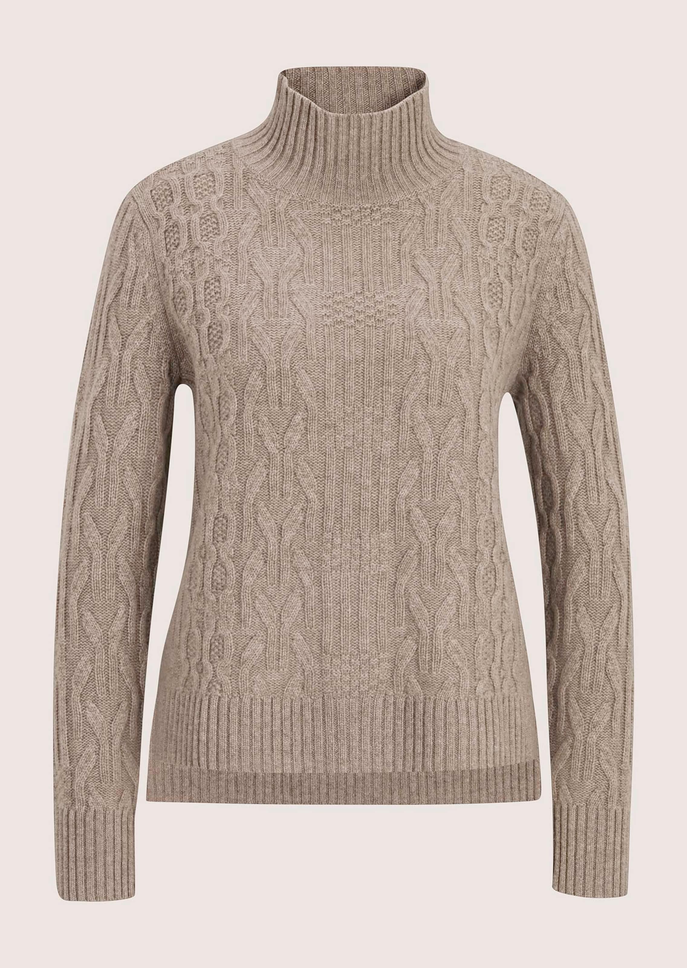 Zopfmuster-Pullover mit Kaschmiranteil und Stehkragen