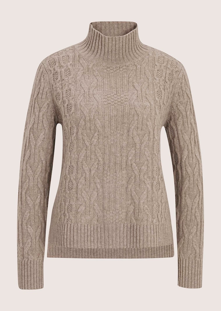 Zopfmuster-Pullover mit Kaschmiranteil und Stehkragen