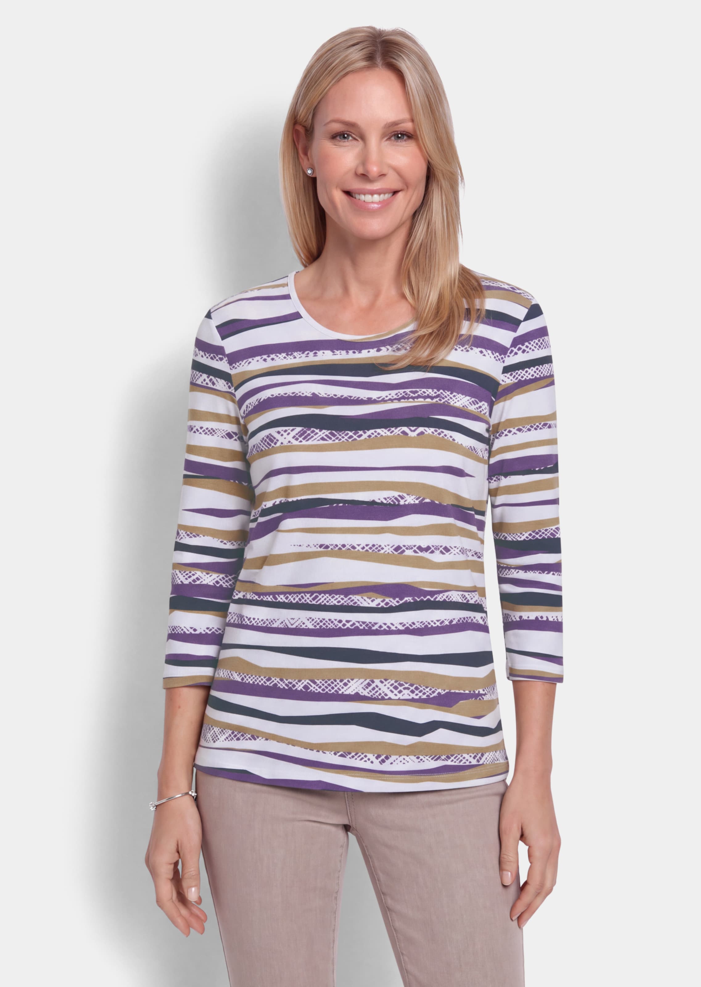 Viskoseshirt mit abwechlsungsreichem Streifenmix