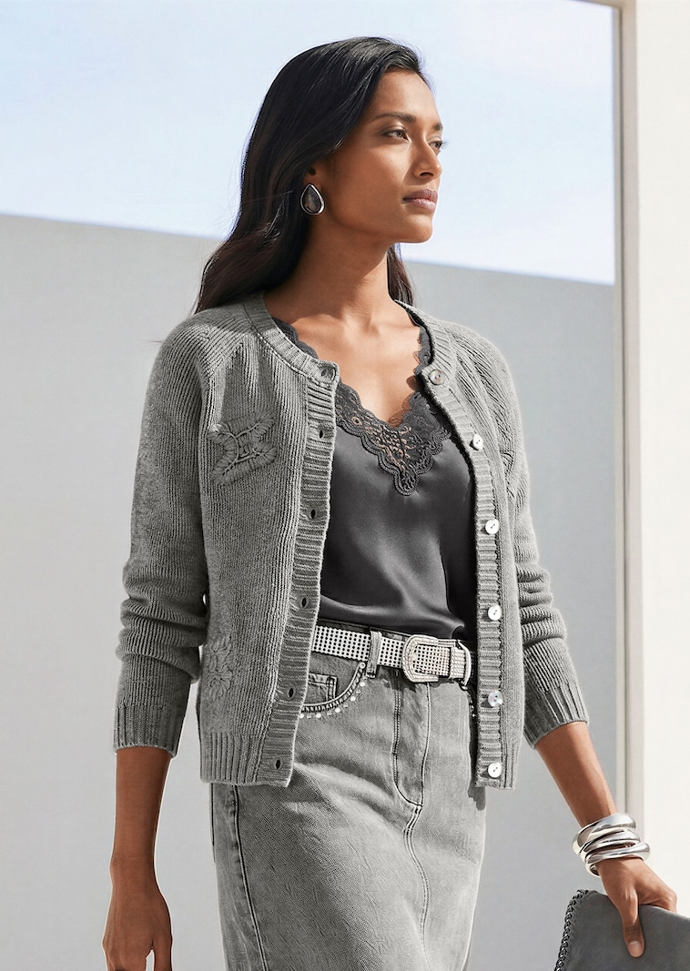 Cardigan en cachemire avec broderie à la main