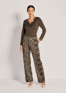 Wijde jersey broek met luipaardprint thumbnail 3