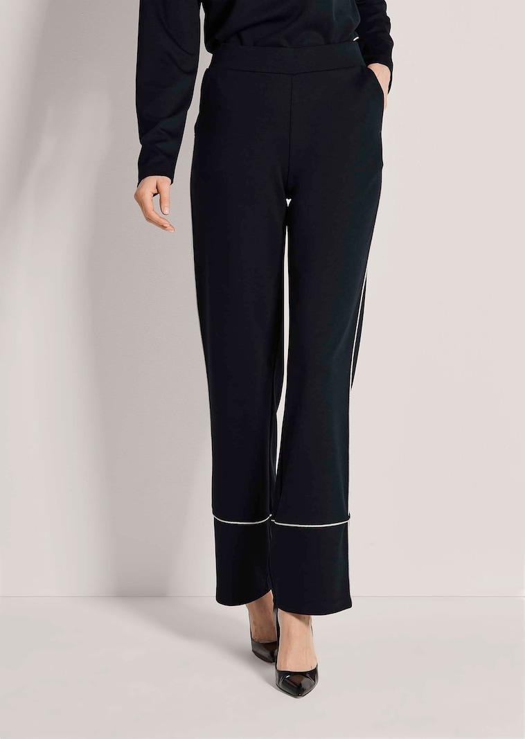 Pantalon à taille élastique avec passepoils décoratifs contrastés