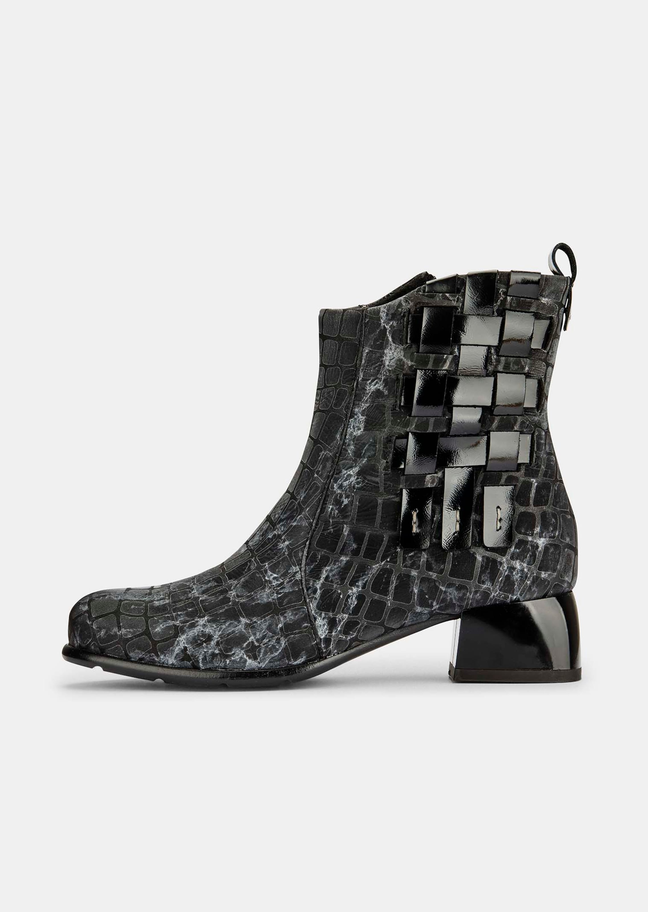 Stiefeletten mit Lederbändchen und Blumenmuster