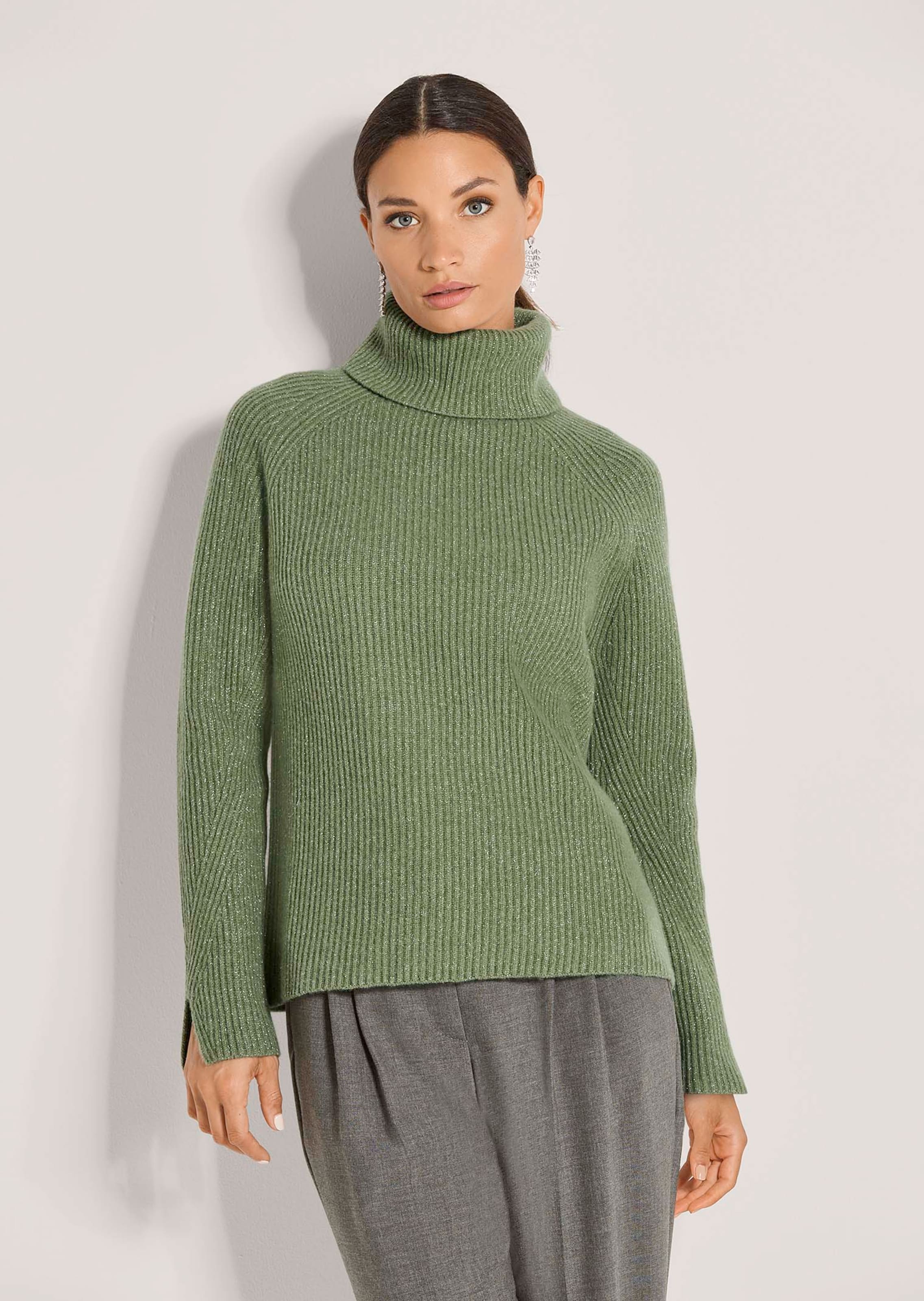 Schimmernder Rollkragen-Pullover mit Raglanärmeln