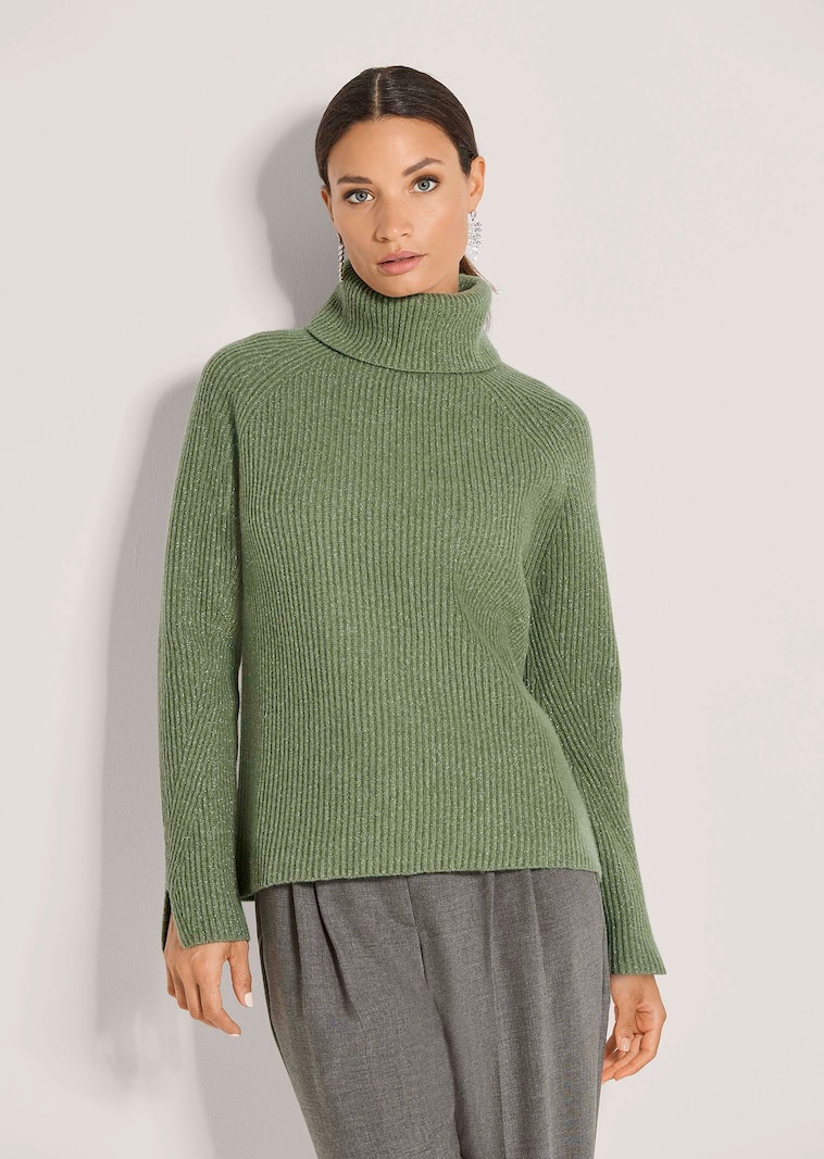 Schimmernder Rollkragen-Pullover mit Raglanärmeln