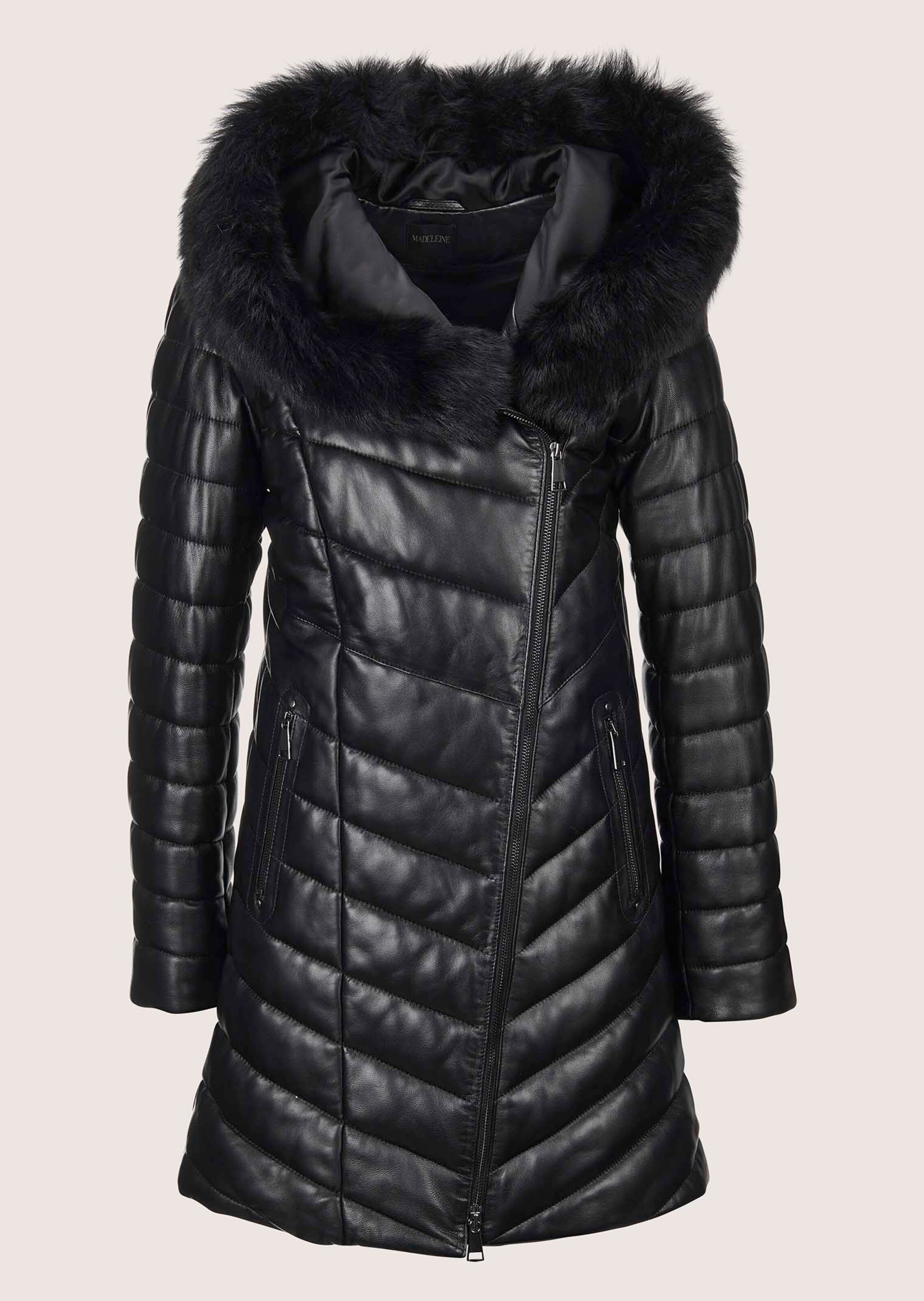 Gesteppte Lederjacke mit Lammfellbesatz