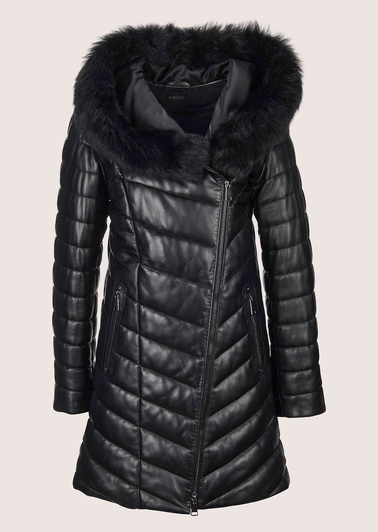 Gesteppte Lederjacke mit Lammfellbesatz