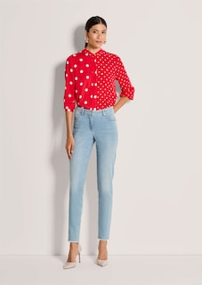 Knöchelfreie Slim-Line-Jeans mit Fransensaum thumbnail 3