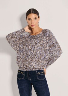 Bedruckter Kaschmirpullover mit Fledermausärmeln thumbnail 2