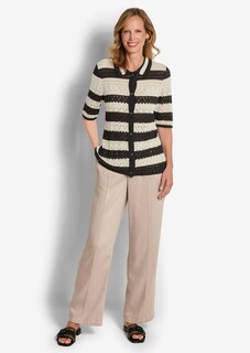 Gestreifte Strickjacke mit Lochmuster thumbnail 2