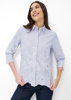 Katoenen blouse met strepen en bloemetjesborduursel thumbnail 1
