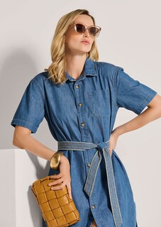 Kurzärmeliges Jeanskleid mit Bindegürtel thumbnail 5