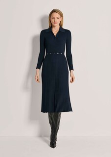 Strickkleid mit Plissee und Taillenband thumbnail 3