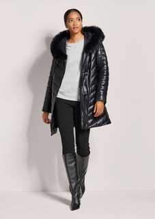Gesteppte Lederjacke mit Lammfellbesatz thumbnail 3