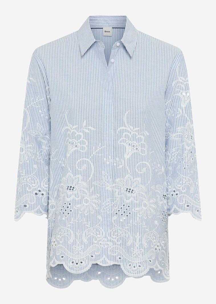 Baumwollbluse mit Streifen und Blütenstickerei