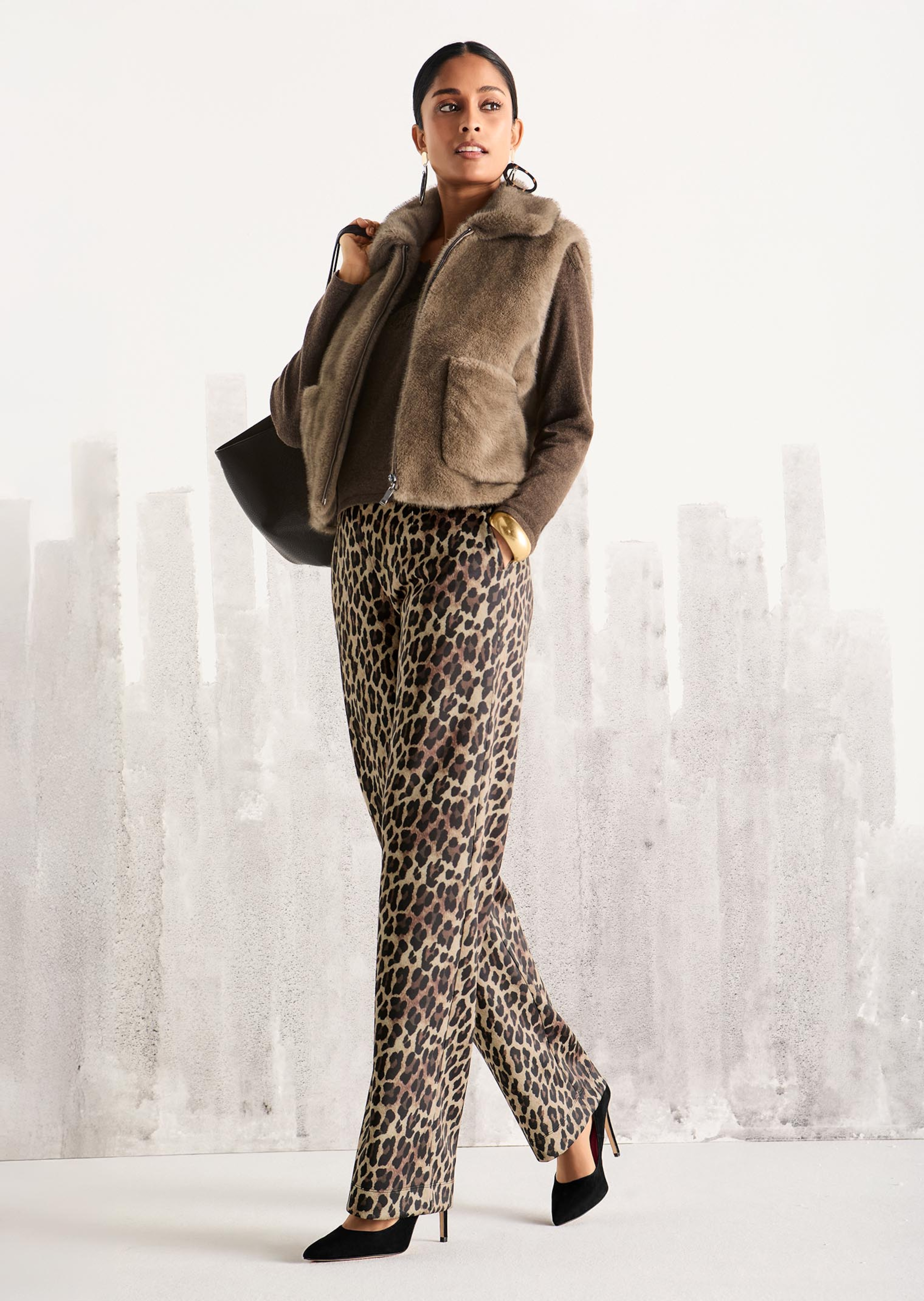 Wijde jersey broek met luipaardprint