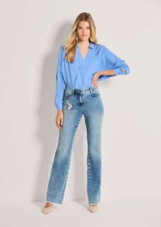 Jean bootcut à broderie et ourlet à franges thumbnail 3