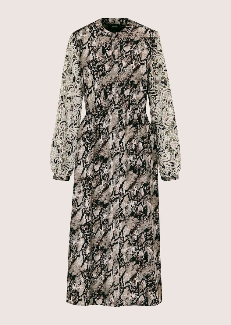 Snake-print dress with lace sleeves