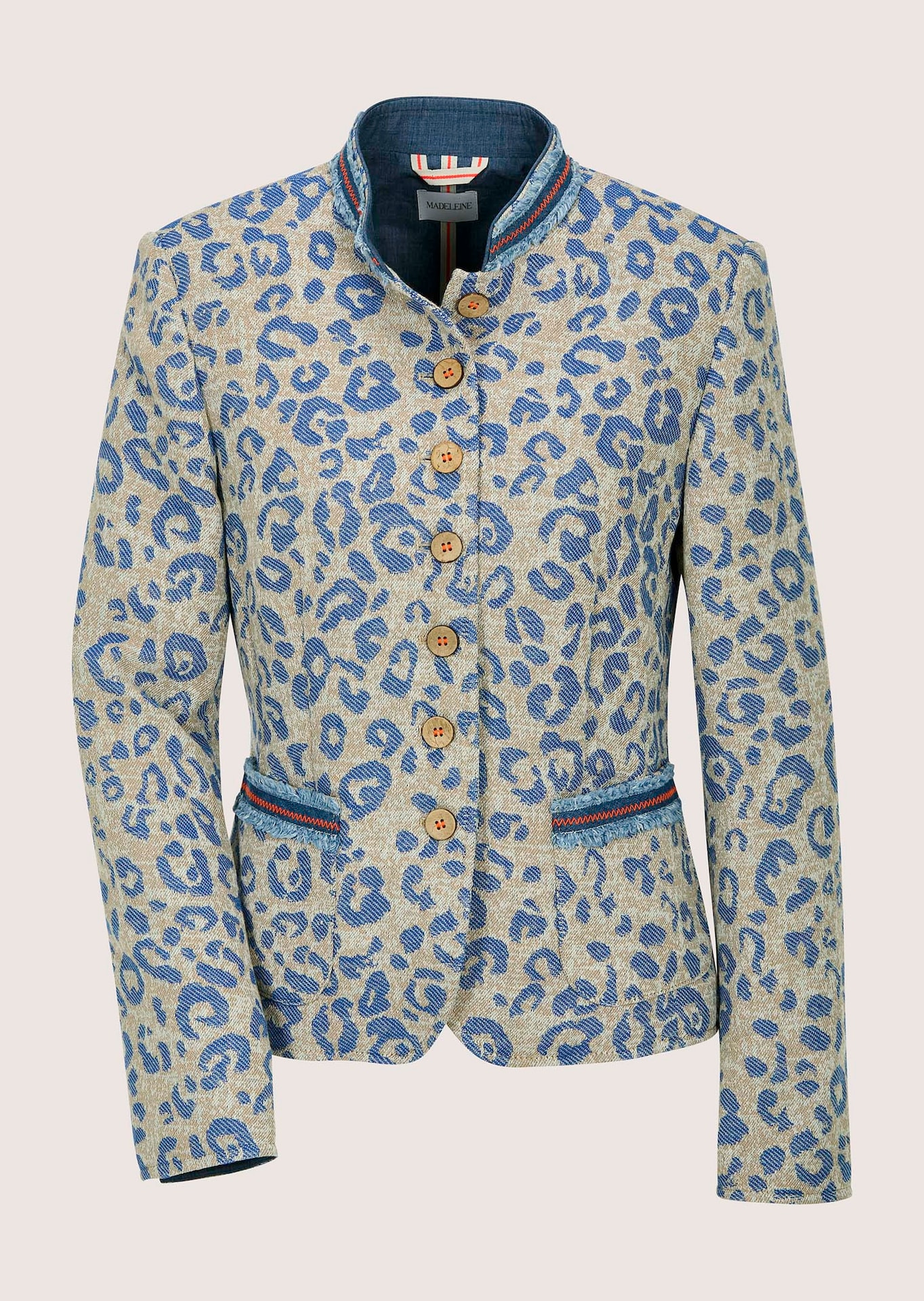 Veste en jacquard à motif léopard avec col montant