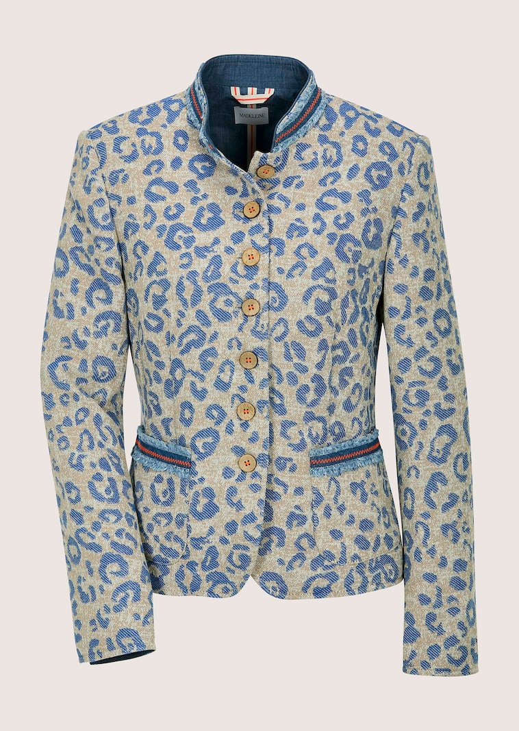 Leopard jacquard blazer with stand collar