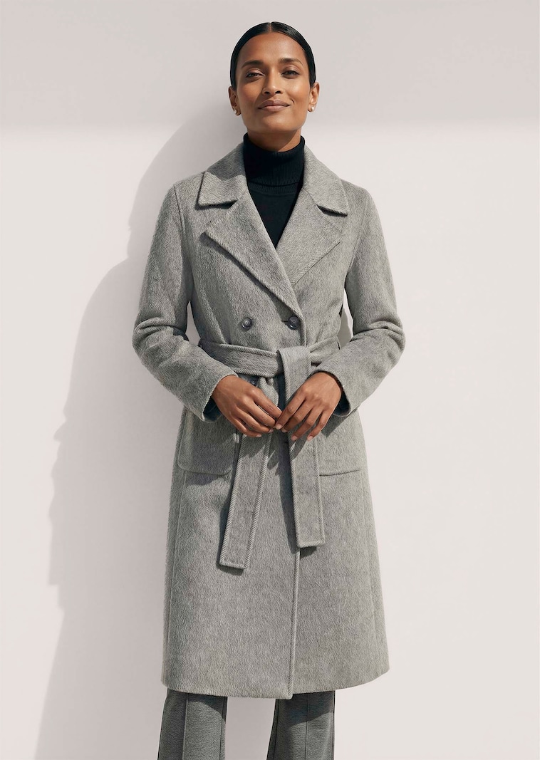 Long, double-breasted wool coat