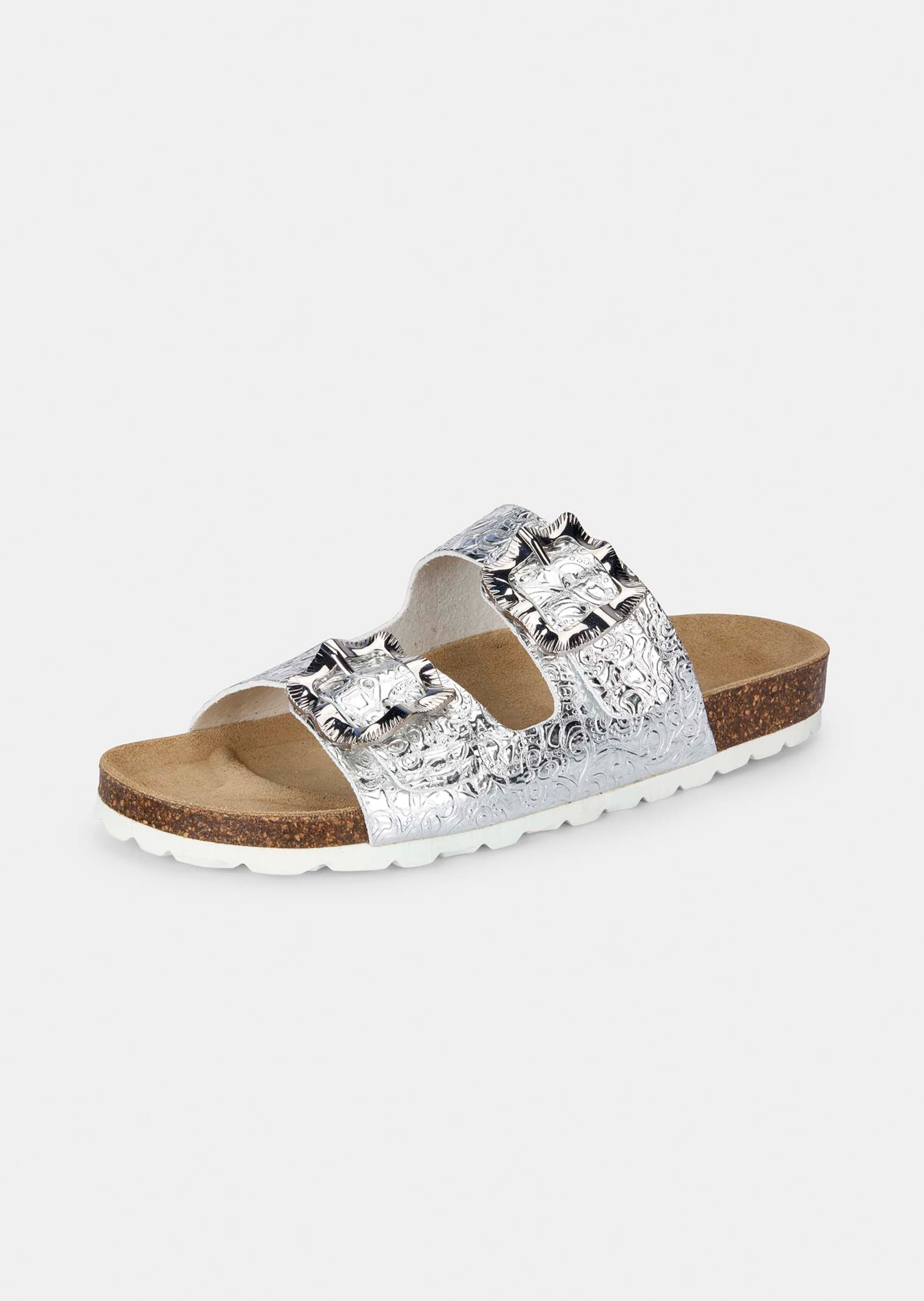 Mules à deux brides en cuir à effet métallisé