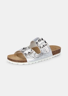 Mules à deux brides en cuir à effet métallisé thumbnail 1